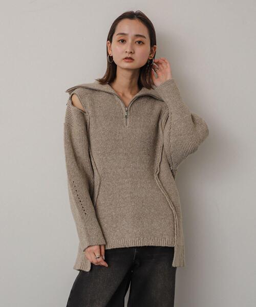 SENSE OF PLACE by URBAN RESEARCH(センスオブプレイスバイアーバンリサーチ)の「ショルダージップメランジセーター(ニット/セーター・レディース・ベージュ/ネイビー/ライトグレー・ONE)」の16枚目の写真