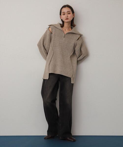 SENSE OF PLACE by URBAN RESEARCH(センスオブプレイスバイアーバンリサーチ)の「ショルダージップメランジセーター(ニット/セーター・レディース・ベージュ/ネイビー/ライトグレー・ONE)」の18枚目の写真