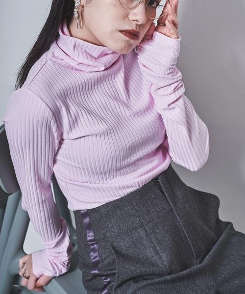 tarin arin(タリンアリン)の「【150㎝前後の小柄さんサイズ】シャーリングハイネックリブトップス(Tシャツ/カットソー・レディース・チャコールグレー/ピンク・S/M)」の16枚目の写真