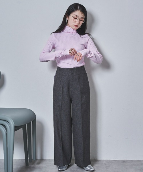 tarin arin(タリンアリン)の「【150㎝前後の小柄さんサイズ】シャーリングハイネックリブトップス(Tシャツ/カットソー・レディース・チャコールグレー/ピンク・S/M)」の12枚目の写真