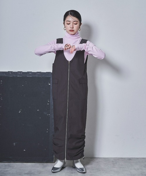 tarin arin(タリンアリン)の「【150㎝前後の小柄さんサイズ】シャーリングハイネックリブトップス(Tシャツ/カットソー・レディース・チャコールグレー/ピンク・S/M)」の10枚目の写真