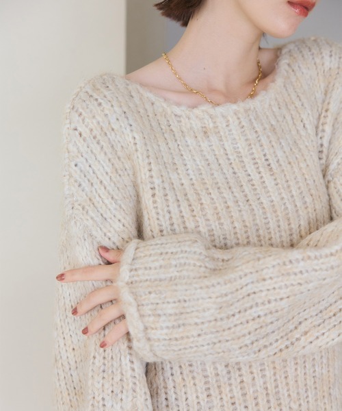 meilmada(メイルマダ)の「ローゲージルーズニット(ニット/セーター・レディース・ベージュ/ブルー・FREE)」の2枚目の写真