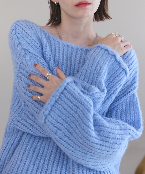 meilmada(メイルマダ)の「ローゲージルーズニット(ニット/セーター・レディース・ベージュ/ブルー・FREE)」の3枚目の写真
