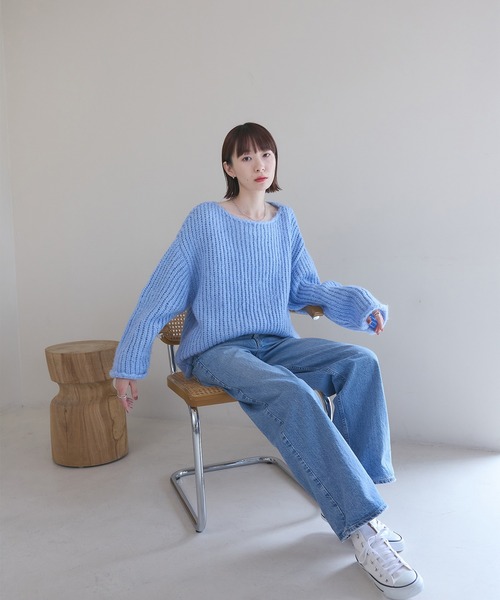 meilmada(メイルマダ)の「ローゲージルーズニット(ニット/セーター・レディース・ベージュ/ブルー・FREE)」の12枚目の写真