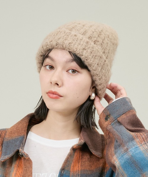 ROPE' PICNIC(ロペピクニック)の「フラッフィーニットワッチ/リンクコーデ(ニットキャップ/ビーニー・レディース・ブラウン系その他2/グレー/キナリ・FREE)」の1枚目の写真