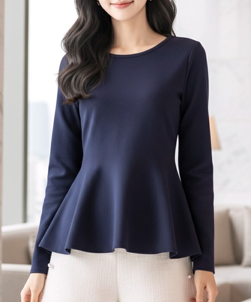 Julia Boutique(ジュリアブティック)の「美くびれ ペプラムニットトップス(ニット/セーター・レディース・ネイビー/モカ/チャコール/ピンク/ボルドー/ブラック/アイボリー/グレー・ONE)」の6枚目の写真