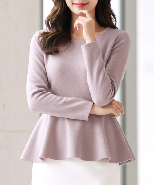 Julia Boutique(ジュリアブティック)の「美くびれ ペプラムニットトップス(ニット/セーター・レディース・ネイビー/モカ/チャコール/ピンク/ボルドー/ブラック/アイボリー/グレー・ONE)」の7枚目の写真