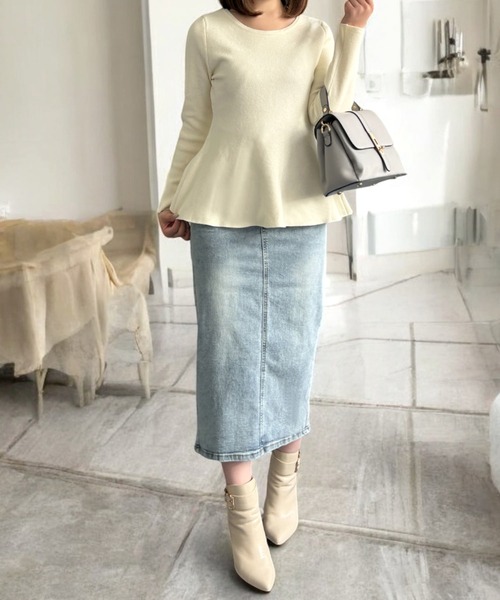 Julia Boutique(ジュリアブティック)の「美くびれ ペプラムニットトップス(ニット/セーター・レディース・ネイビー/モカ/チャコール/ピンク/ボルドー/ブラック/アイボリー/グレー・ONE)」の9枚目の写真