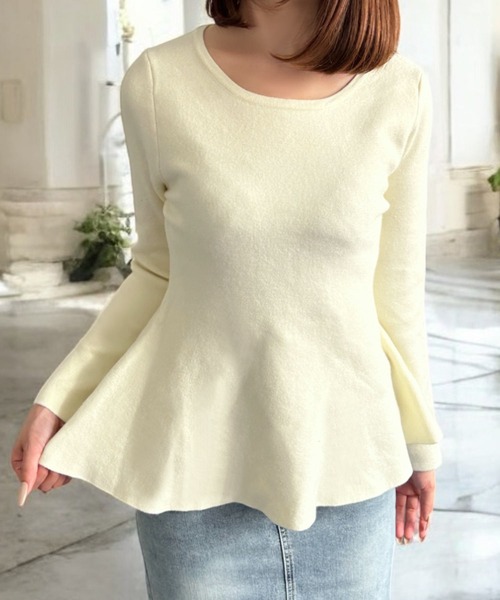 Julia Boutique(ジュリアブティック)の「美くびれ ペプラムニットトップス(ニット/セーター・レディース・ネイビー/モカ/チャコール/ピンク/ボルドー/ブラック/アイボリー/グレー・ONE)」の11枚目の写真