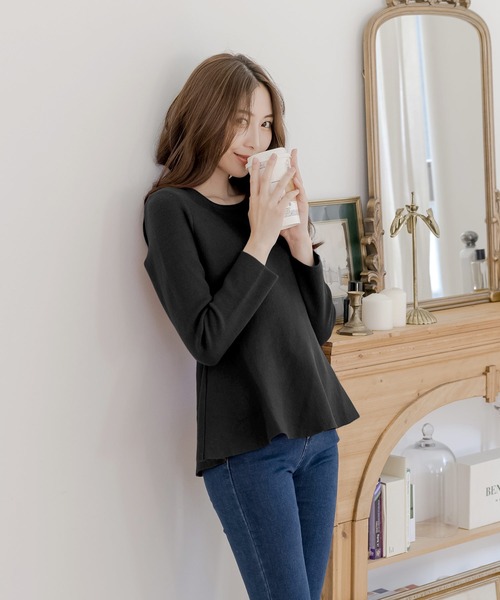 Julia Boutique(ジュリアブティック)の「美くびれ ペプラムニットトップス(ニット/セーター・レディース・ネイビー/モカ/チャコール/ピンク/ボルドー/ブラック/アイボリー/グレー・ONE)」の18枚目の写真