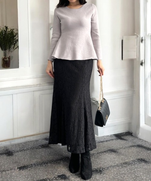 Julia Boutique(ジュリアブティック)の「美くびれ ペプラムニットトップス(ニット/セーター・レディース・ネイビー/モカ/チャコール/ピンク/ボルドー/ブラック/アイボリー/グレー・ONE)」の19枚目の写真