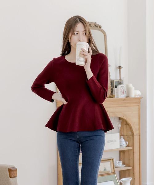 Julia Boutique(ジュリアブティック)の「美くびれ ペプラムニットトップス(ニット/セーター・レディース・ネイビー/モカ/チャコール/ピンク/ボルドー/ブラック/アイボリー/グレー・ONE)」の20枚目の写真