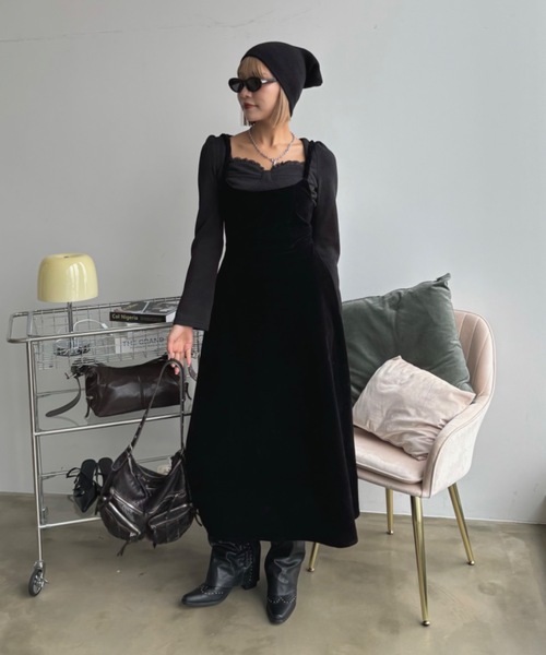 セール】バックオープンベロアロングワンピース（ワンピース