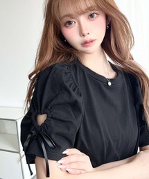 袖ハートホールリボン半袖Tシャツ