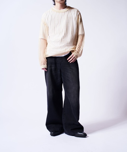 Lui's（ルイス）の「クロスメッシュニット（ニット/セーター・メンズ・チャコールグレー/オフホワイト/ブラック・FREE）」の8枚目の写真
