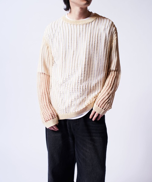 Lui's（ルイス）の「クロスメッシュニット（ニット/セーター・メンズ・チャコールグレー/オフホワイト/ブラック・FREE）」の5枚目の写真