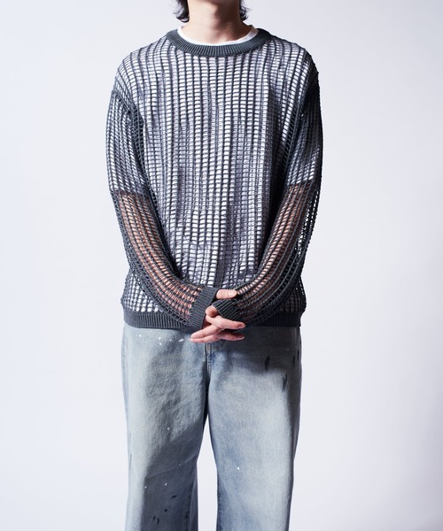 Lui's（ルイス）の「クロスメッシュニット（ニット/セーター・メンズ・チャコールグレー/オフホワイト/ブラック・FREE）」の17枚目の写真