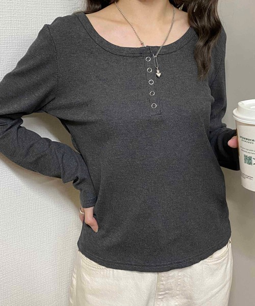 NANEA(ナネア)の「ラウンドネックフロントボタントップス(Tシャツ/カットソー・レディース・チャコールグレー/グレー/ホワイト/ブラック・LARGE/MEDIUM/X-LARGE)」の16枚目の写真