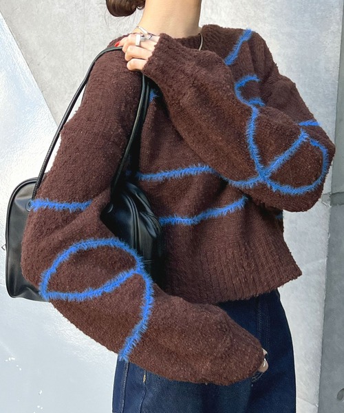 Futier land（フューティアランド）の「配色線柄ショート丈ニットプルオーバー（ニット/セーター・レディース・ブラウン/ライトグレー・FREE）」の9枚目の写真