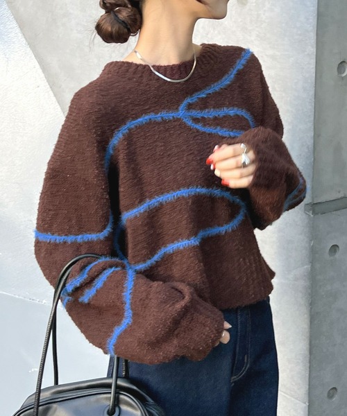 Futier land（フューティアランド）の「配色線柄ショート丈ニットプルオーバー（ニット/セーター・レディース・ブラウン/ライトグレー・FREE）」の10枚目の写真