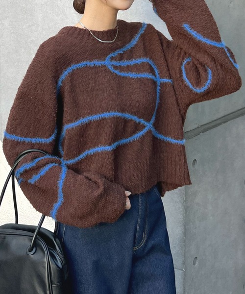 Futier land（フューティアランド）の「配色線柄ショート丈ニットプルオーバー（ニット/セーター・レディース・ブラウン/ライトグレー・FREE）」の11枚目の写真