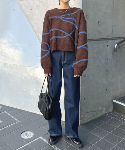 Futier land（フューティアランド）の「配色線柄ショート丈ニットプルオーバー（ニット/セーター・レディース・ブラウン/ライトグレー・FREE）」の17枚目の写真