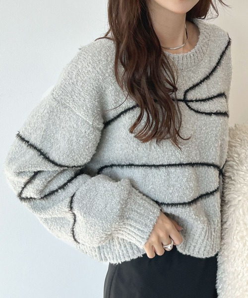 Futier land（フューティアランド）の「配色線柄ショート丈ニットプルオーバー（ニット/セーター・レディース・ブラウン/ライトグレー・FREE）」の22枚目の写真