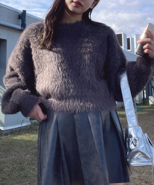 AS KNOW AS plus（アズノゥアズプラス）の「◇フェザーアソート ショート丈ニットプルオーバー（ニット/セーター・レディース・アイボリー/ホワイト×ネイビー/ピンク/チャコールグレー/ボルドー・FREE）」の9枚目の写真