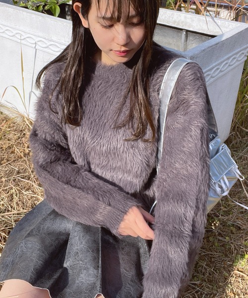 AS KNOW AS plus（アズノゥアズプラス）の「◇フェザーアソート ショート丈ニットプルオーバー（ニット/セーター・レディース・アイボリー/ホワイト×ネイビー/ピンク/チャコールグレー/ボルドー・FREE）」の6枚目の写真