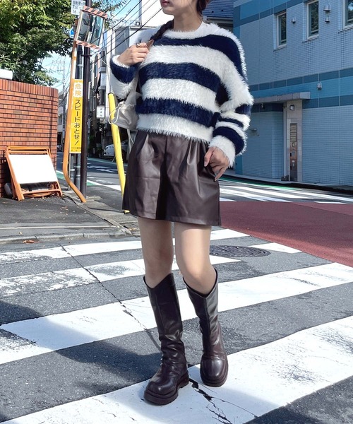 AS KNOW AS plus（アズノゥアズプラス）の「◇フェザーアソート ショート丈ニットプルオーバー（ニット/セーター・レディース・アイボリー/ホワイト×ネイビー/ピンク/チャコールグレー/ボルドー・FREE）」の17枚目の写真