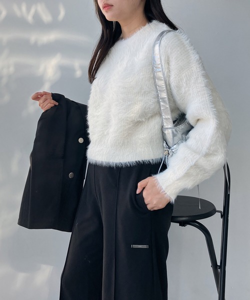 AS KNOW AS plus（アズノゥアズプラス）の「◇フェザーアソート ショート丈ニットプルオーバー（ニット/セーター・レディース・アイボリー/ホワイト×ネイビー/ピンク/チャコールグレー/ボルドー・FREE）」の20枚目の写真