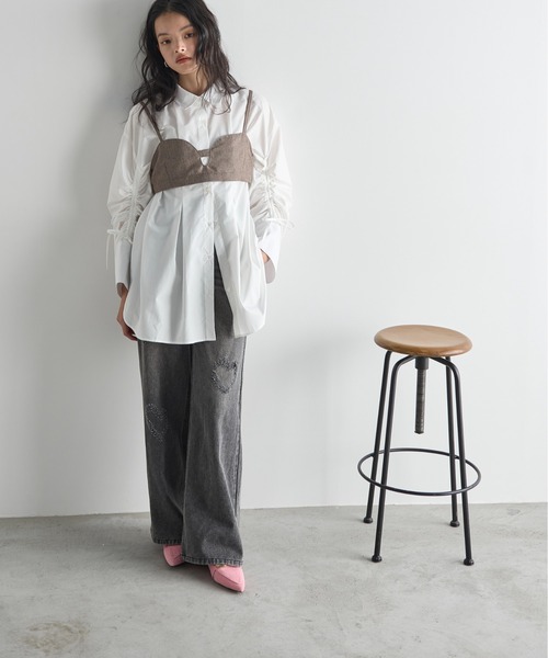 ヴェルサイユ刺繍ジャンパースカート anni_wardrobe 🧈 フリンジのついたバター色の贅沢シャツに