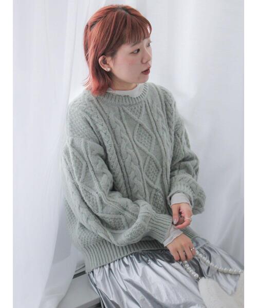 ehka sopo（エヘカソポ）の「ケーブルニットプルオーバー（ニット/セーター・レディース・キナリ/グリーン/ピンク/モカ・F）」の3枚目の写真
