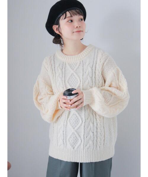 ehka sopo（エヘカソポ）の「ケーブルニットプルオーバー（ニット/セーター・レディース・キナリ/グリーン/ピンク/モカ・F）」の2枚目の写真