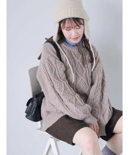 ehka sopo(エヘカソポ)の「ケーブルニットプルオーバー(ニット/セーター・レディース・キナリ/モカ/グリーン/ピンク・F)」の6枚目の写真