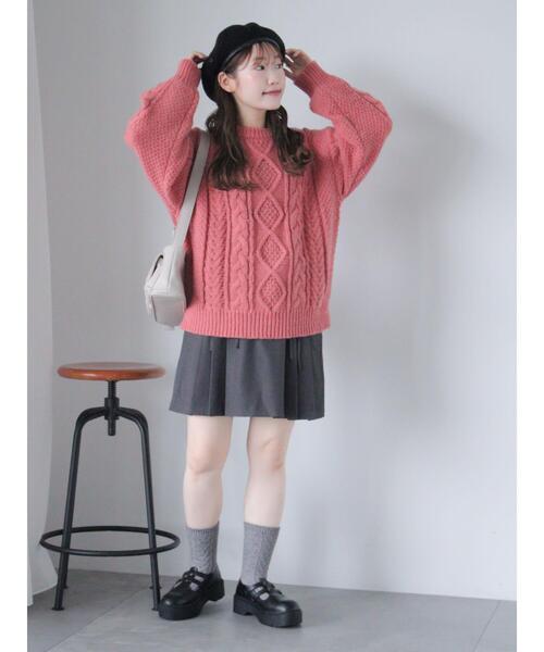 ehka sopo（エヘカソポ）の「ケーブルニットプルオーバー（ニット/セーター・レディース・キナリ/グリーン/ピンク/モカ・F）」の10枚目の写真