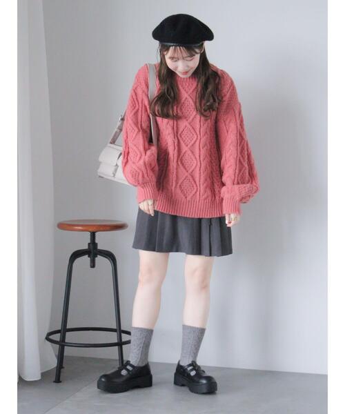 ehka sopo（エヘカソポ）の「ケーブルニットプルオーバー（ニット/セーター・レディース・キナリ/グリーン/ピンク/モカ・F）」の11枚目の写真