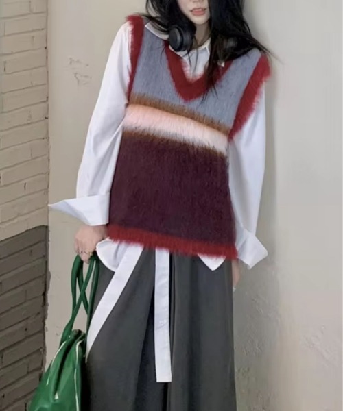 almo(アルモ)の「VEST マルチカラーニットベスト(se)(ベスト・レディース・レッド・FREE)」の2枚目の写真