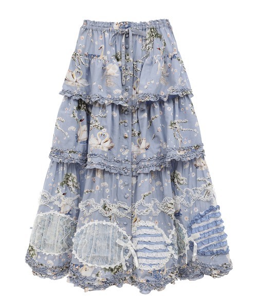 ピンクハウス　2025 SWAN LAKEプリントスカート　ティアード　フリル PINK HOUSE（ピンクハウス）の「SWAN LAKEプリントスカート（スカート