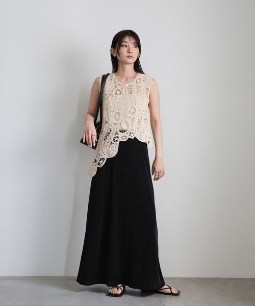select MOCA（セレクトモカ）の「透かし編みアシンメトリーベスト（ベスト・レディース・アイボリー/ブラック・FREE）」の18枚目の写真
