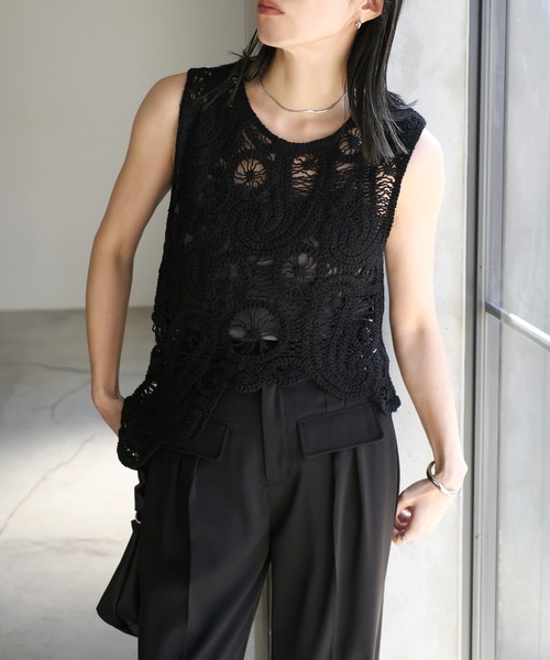 透かし編みアシンメトリーベスト（ベスト）｜select MOCA（セレクト