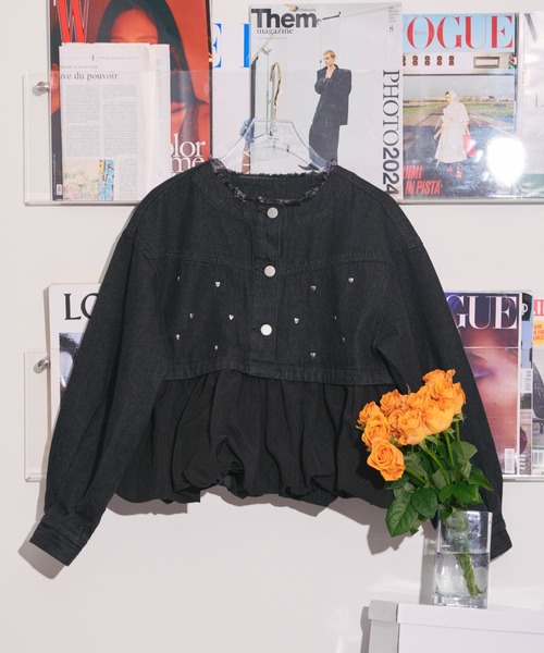 【loin nuit】ハートデニムペプラムトップス loin nuit heart denim peplum tops/ハートデニムペプラム