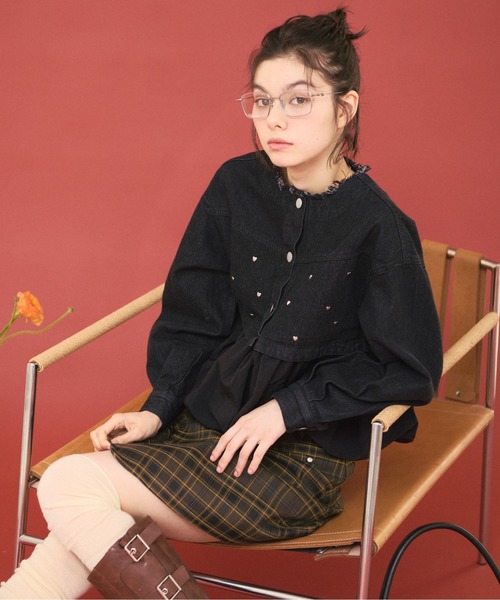 heart denim peplum tops/ハートデニムペプラムトップス レディース セール】heart denim peplum tops/ハートデニムペプラムトップス