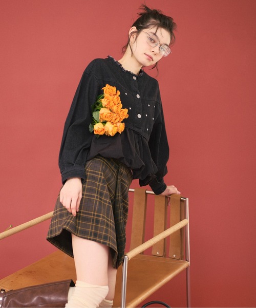 【loin nuit】ハートデニムペプラムトップス loin nuit heart denim peplum tops/ハートデニムペプラム