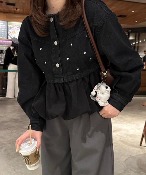 heart denim peplum tops/ハートデニムペプラムトップス（その他