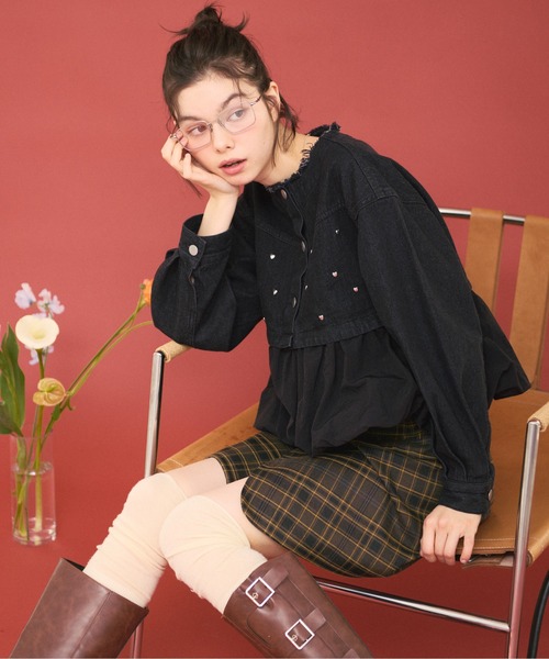 heart denim peplum tops/ハートデニムペプラムトップス（その他
