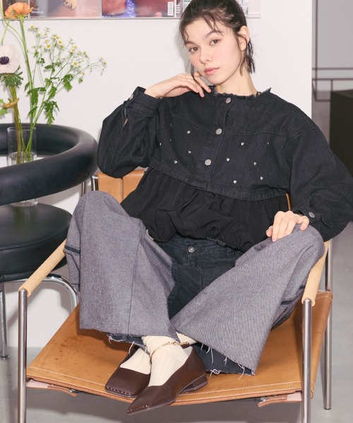 heart denim peplum tops/ハートデニムペプラムトップス レディース セール】heart denim peplum tops/ハートデニムペプラムトップス
