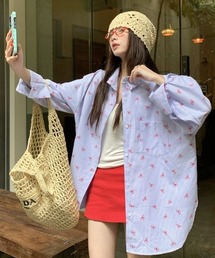 リボン＆ストライプ　総柄シャツ