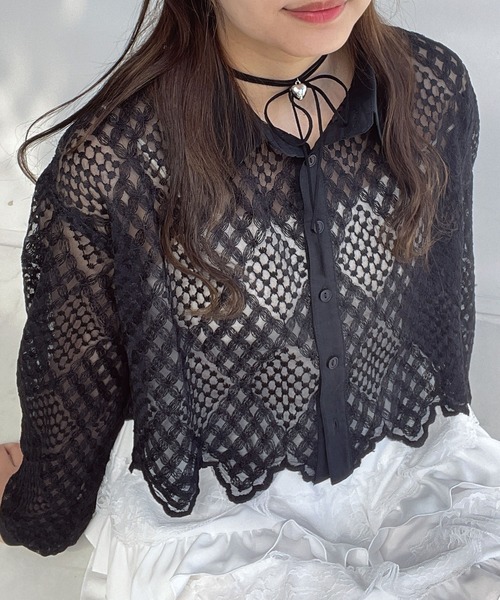 AS KNOW AS plus（アズノゥアズプラス）の「●スカラップレース ショート丈ブラウス（シャツ/ブラウス・レディース・オフホワイト/ブラック・FREE）」の13枚目の写真