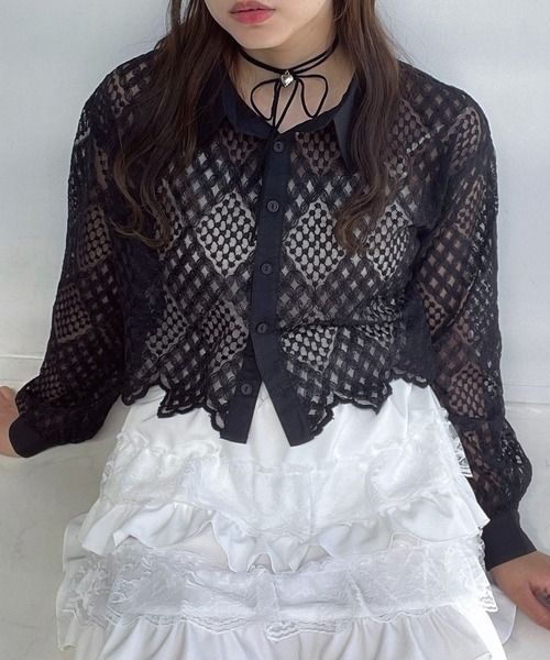 AS KNOW AS plus（アズノゥアズプラス）の「●スカラップレース ショート丈ブラウス（シャツ/ブラウス・レディース・オフホワイト/ブラック・FREE）」の14枚目の写真